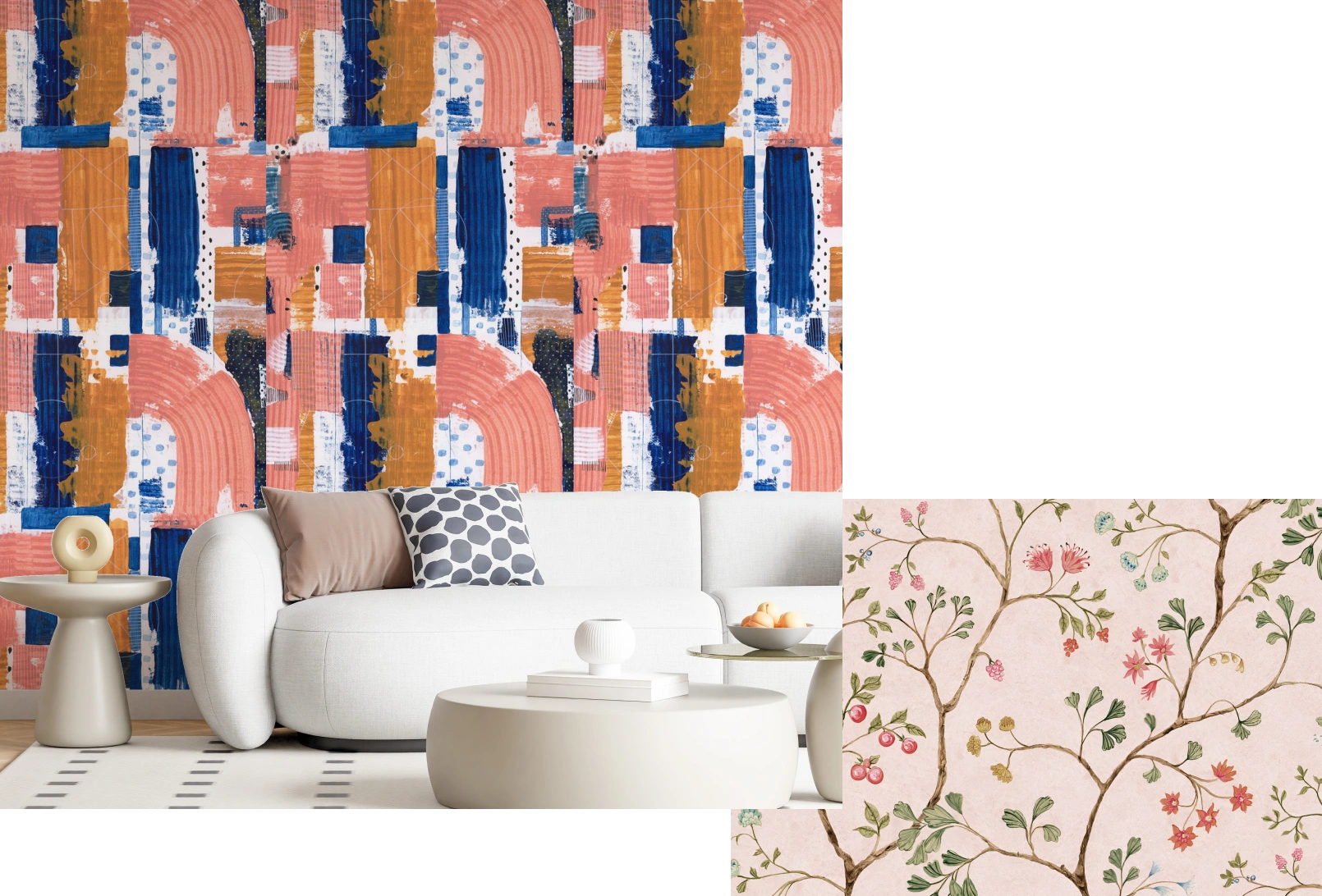 Geometric and chinoiserie wallpaper themed